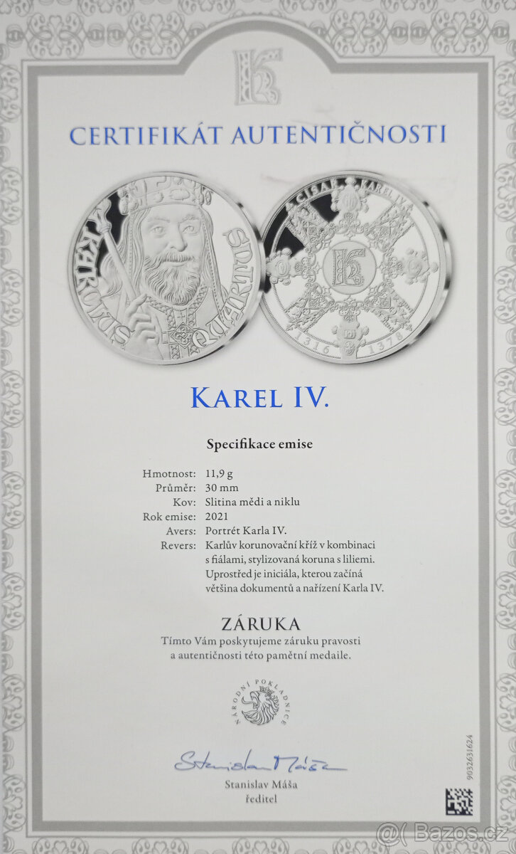 Pamětní medaile Karel IV. | 30 mm | Certifikát | 2021 - 5