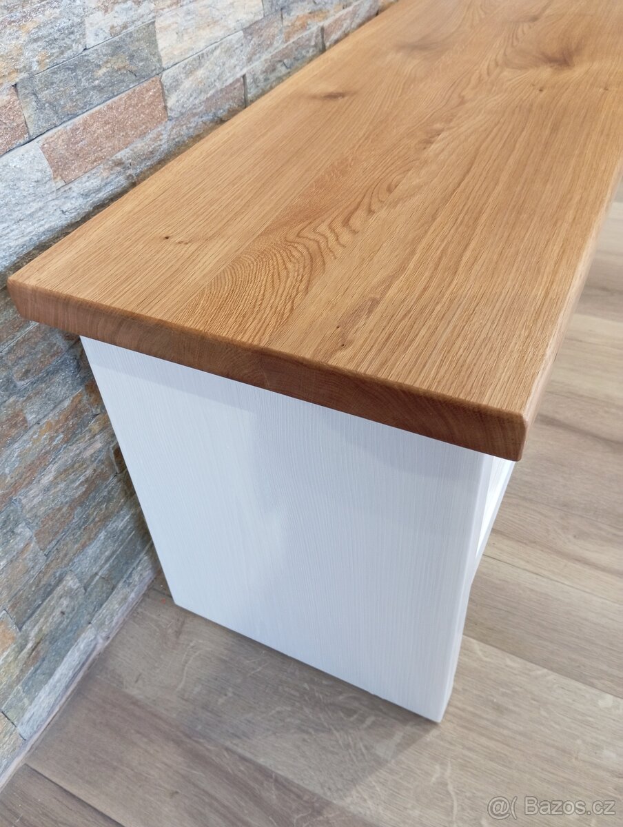 Lavička/botník deska dub, nohy borovice. - 5