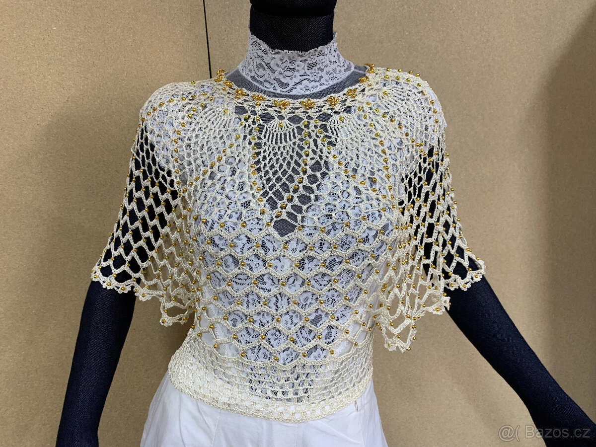 Dámské oblečení - háčkovaný top s korálky - 5