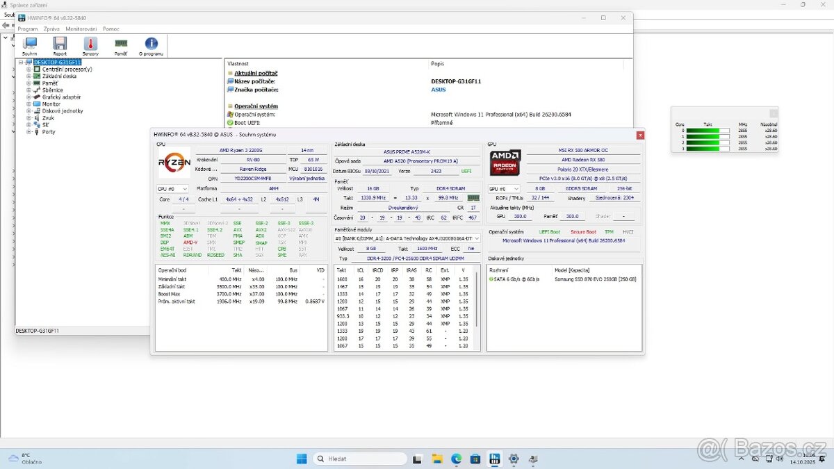 Herní PC Ryzen 3 + RX 580 8GB, RGB podsvícení, Windows 11 - 5