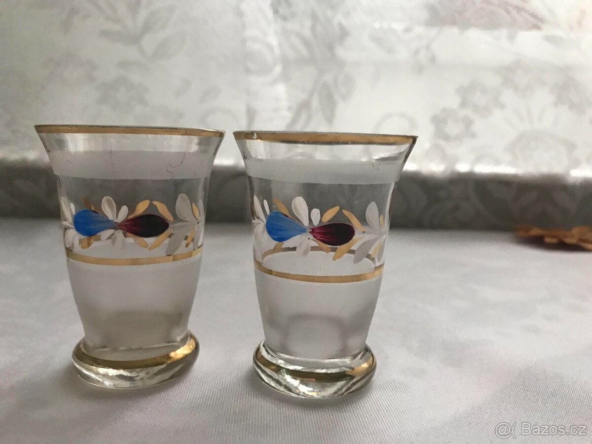 Starožitná karafa a duální skleničky ručně malované - 5