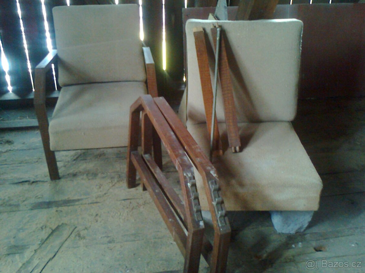 art deco, křeslo polohovací, 2ks, čalounění část.renovováno - 5