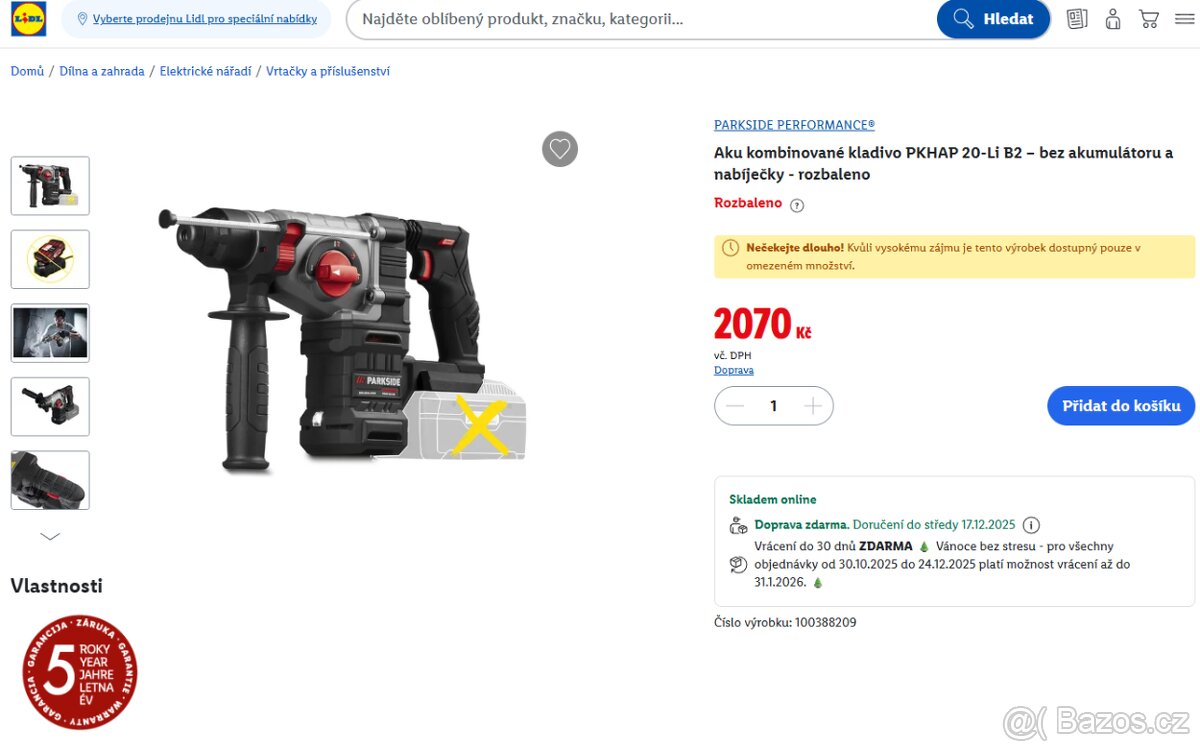 Aku kombinované kladivo PKHAP 20-Li B2 síla 3J - 5