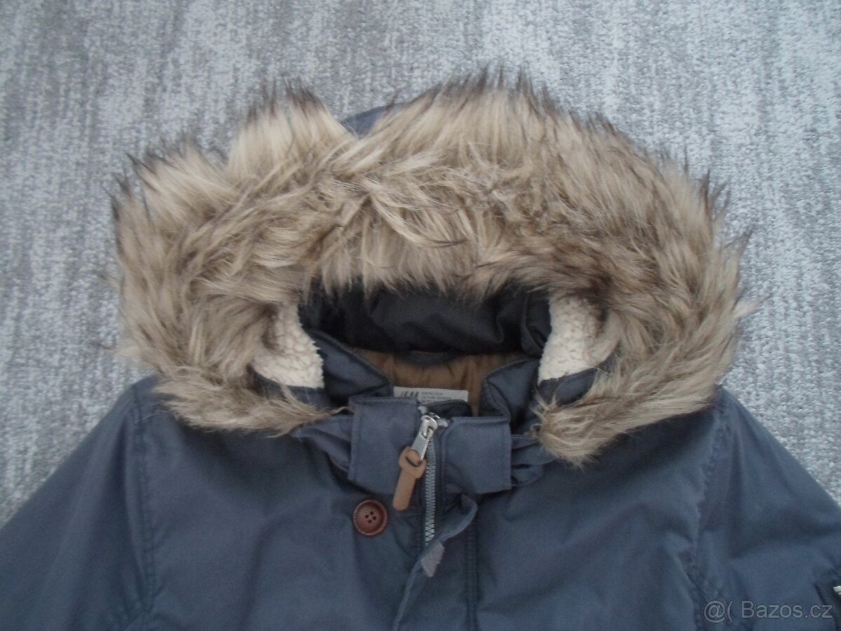 Modrá bunda bundička s kožíškem - 152 - 5