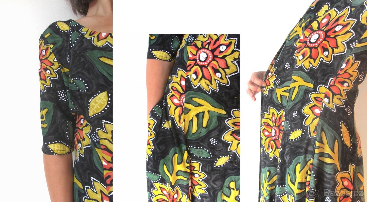 Vintage 90s maxi květované propínací šaty rozparky - 5