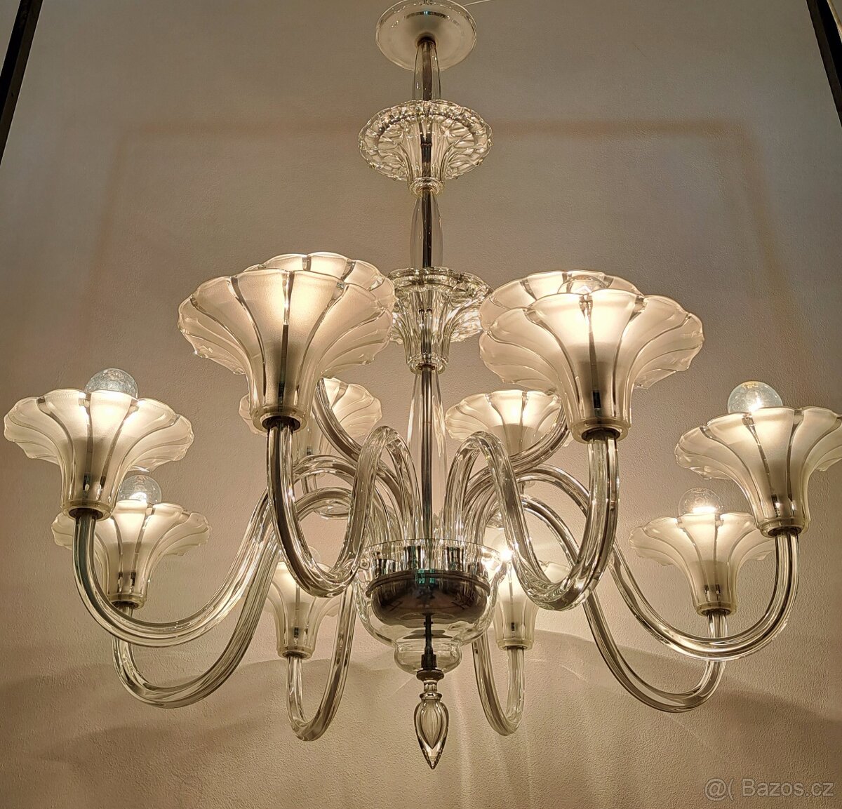 Starožitný Art Deco celoskleněný lustr. - 5