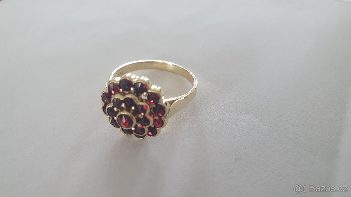 Starožitný náhrdelník a prsten český granát - 5