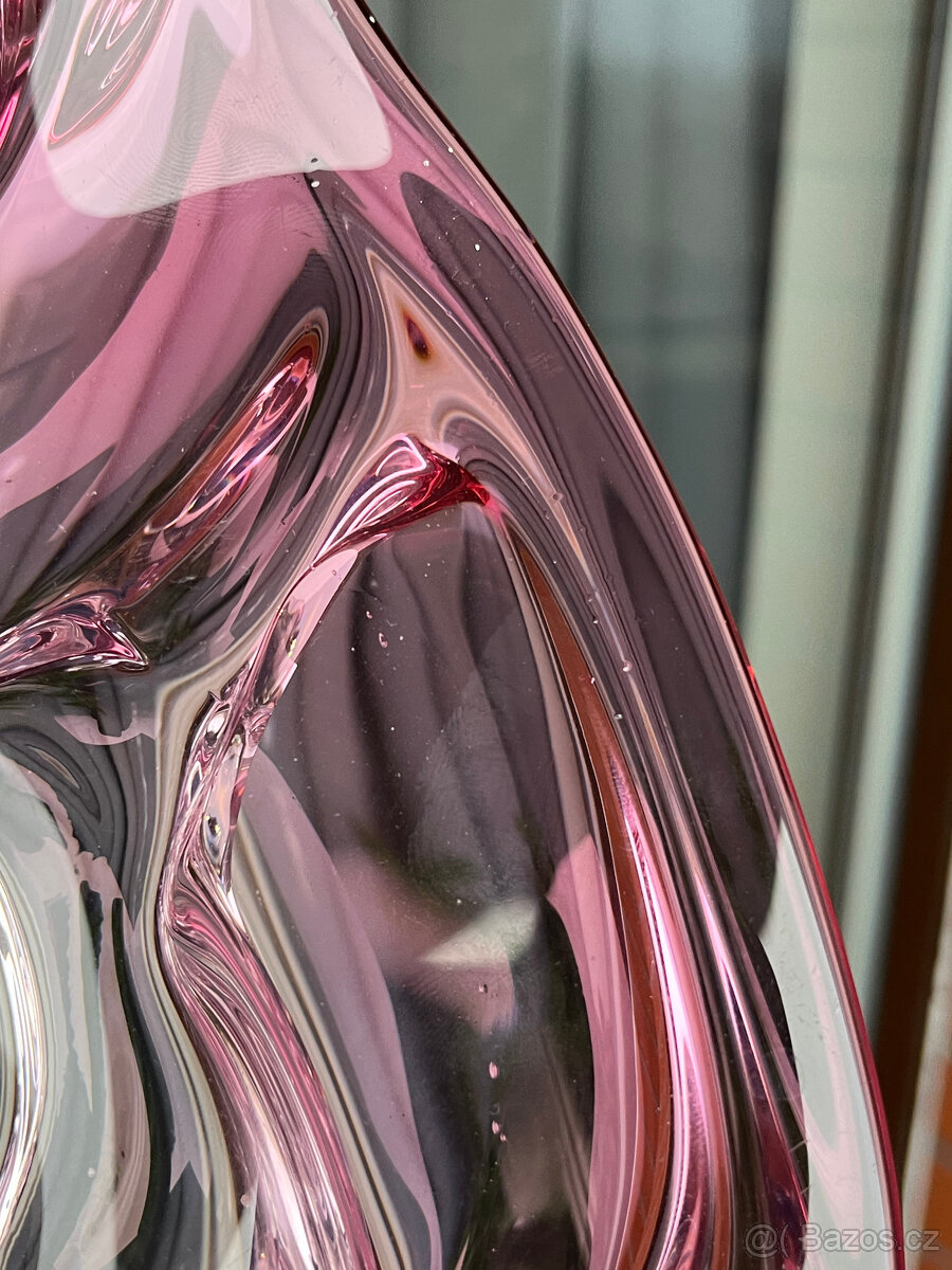 Mísa 29 cm, růžové hutní sklo, J. Hospodka Chřibská - 5