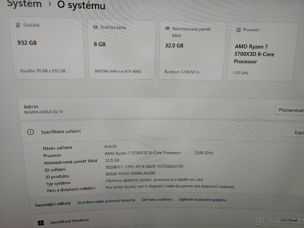 Herní počítač, AMD R7 5700x3d, RTX 4060, 32gb ram - 5