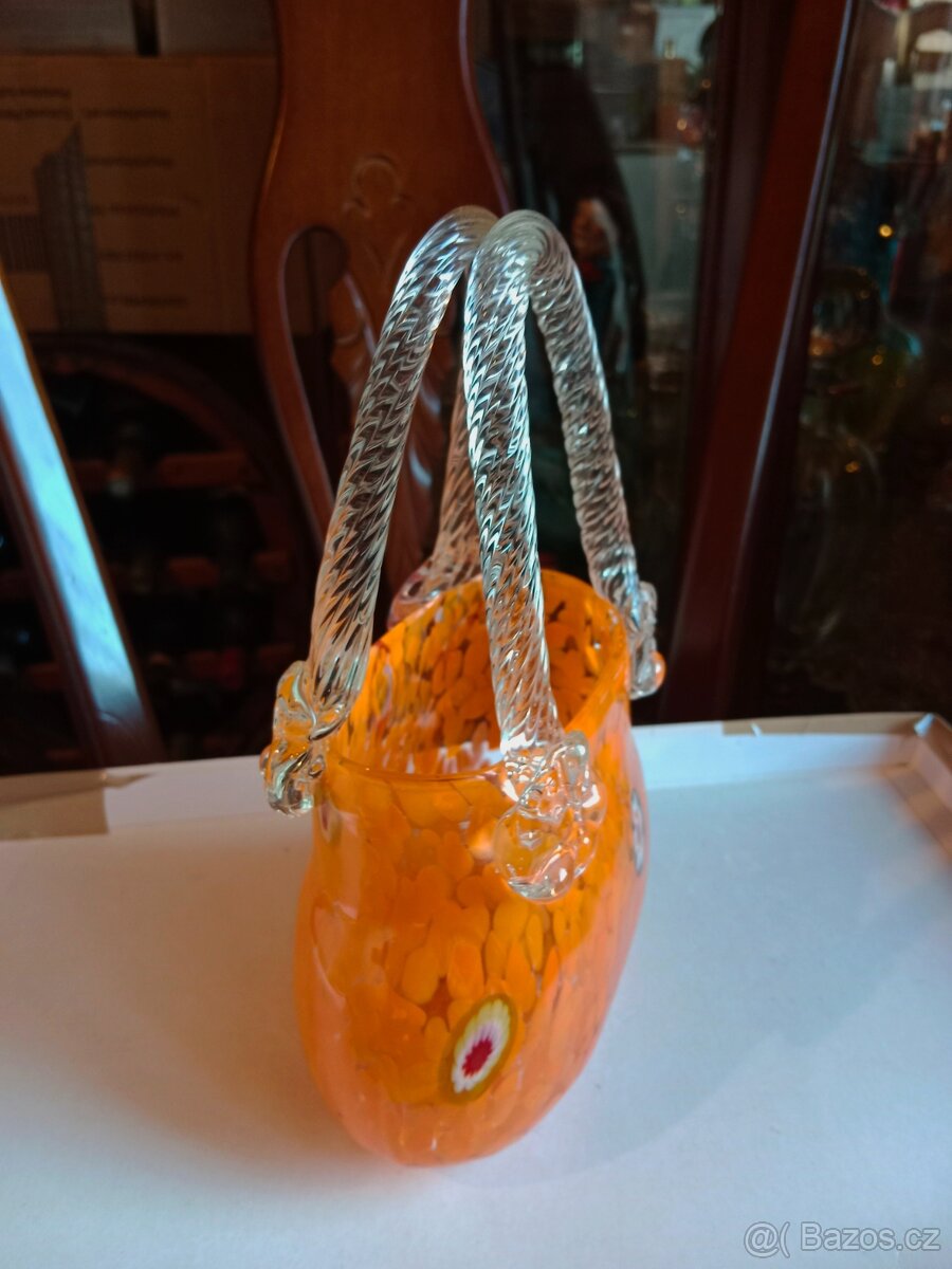 Pěkná,skleněná váza- kabelka- Murano- Milefory - 5