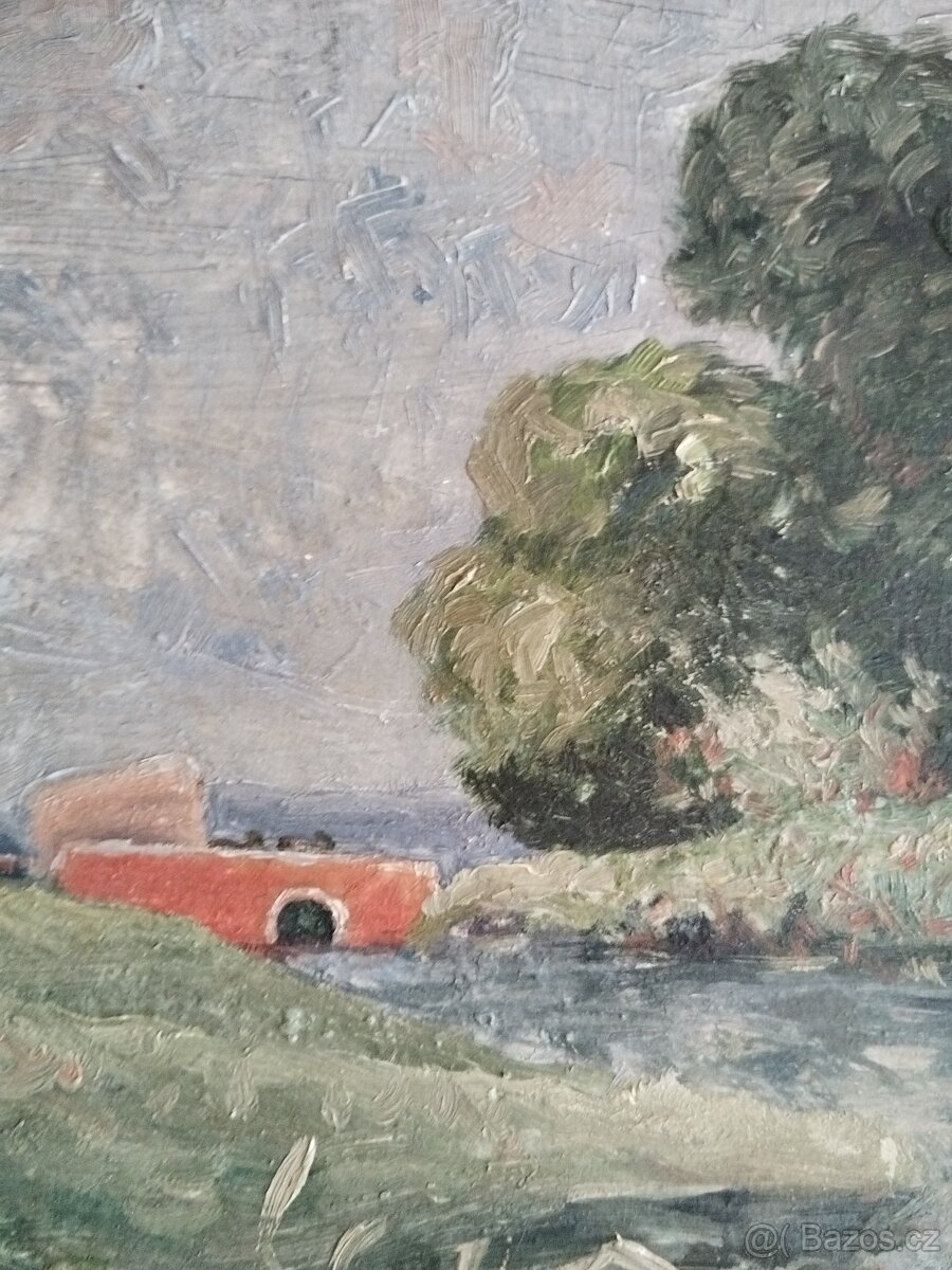 obraz KRAJINA S ČERVENÝM MOSTEM, olej, Bořivoj Žufan - 5