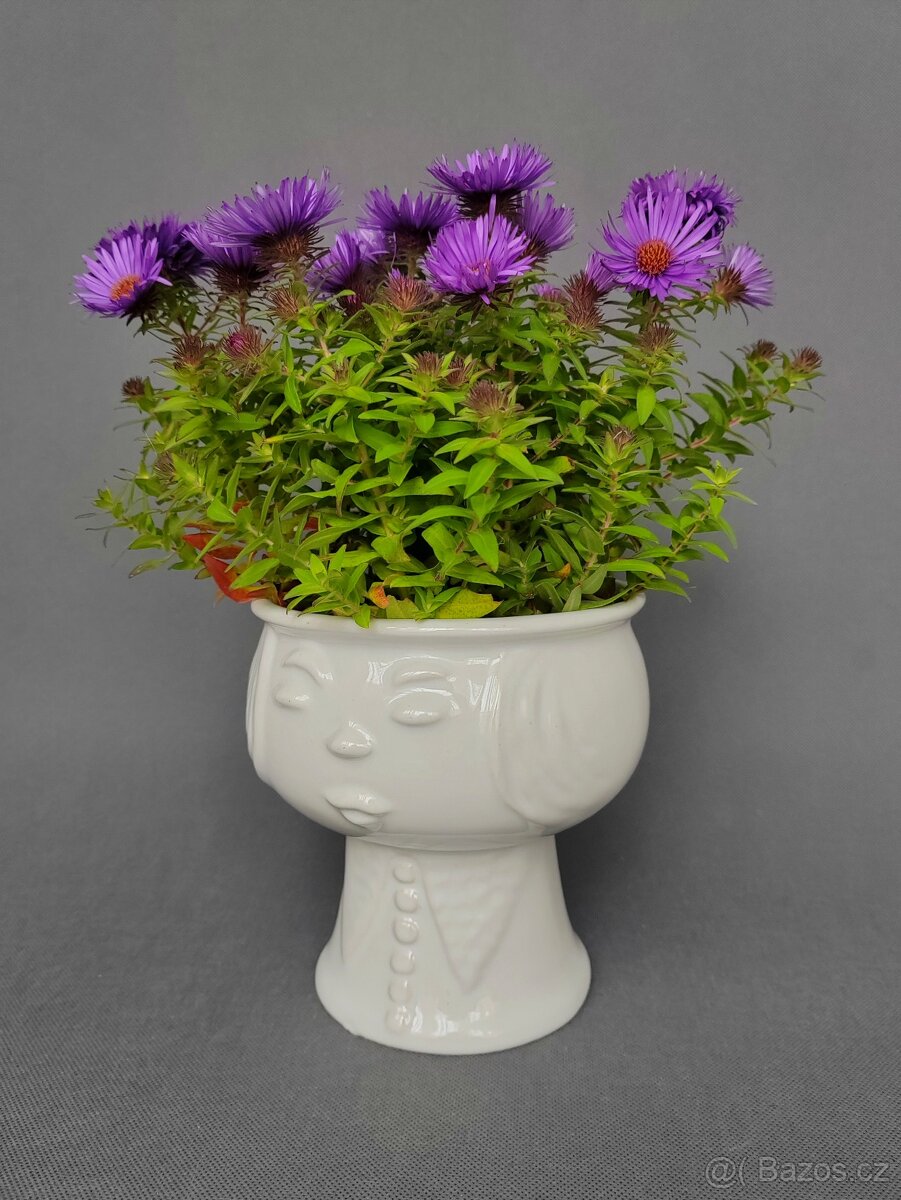 Nádherná keramická váza nebo květináč ve tvaru hlavy - 5