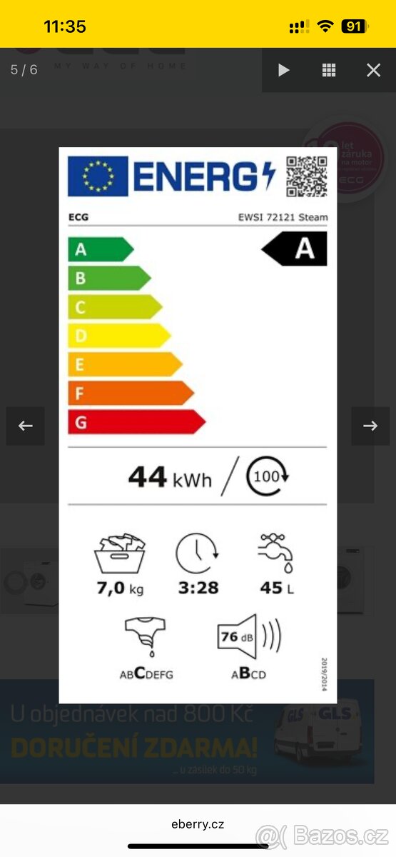 Pračka ECG ewsi 72121 steam - 5