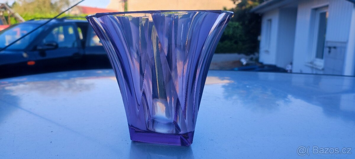 váza Moser - výška 13,5cm, signace Moser, sklo Alexandrit - 5