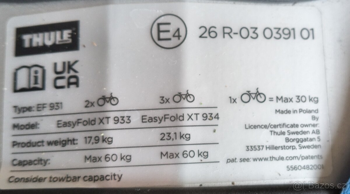 Nosič elektrokol na závěsné zařízení Thule EasyFold XT3(933) - 5