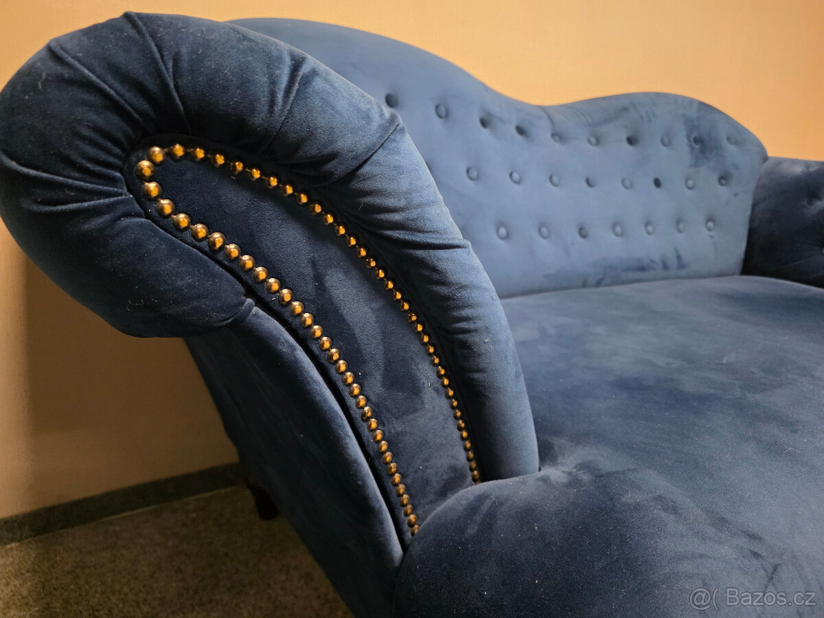 Modrá stylová sedačka 3+2 zdobená semiš - 5