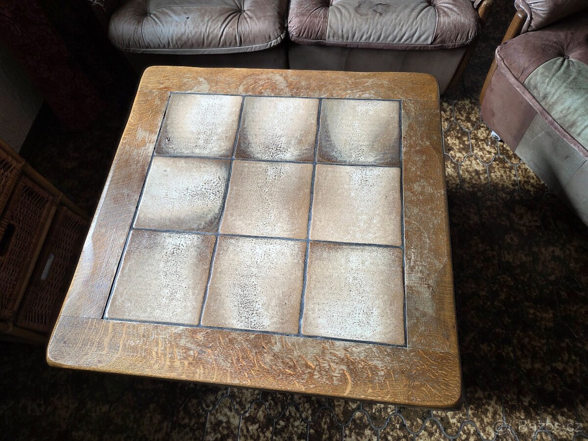 Stará kožená sedací souprava + stůl / set za odvoz - 5