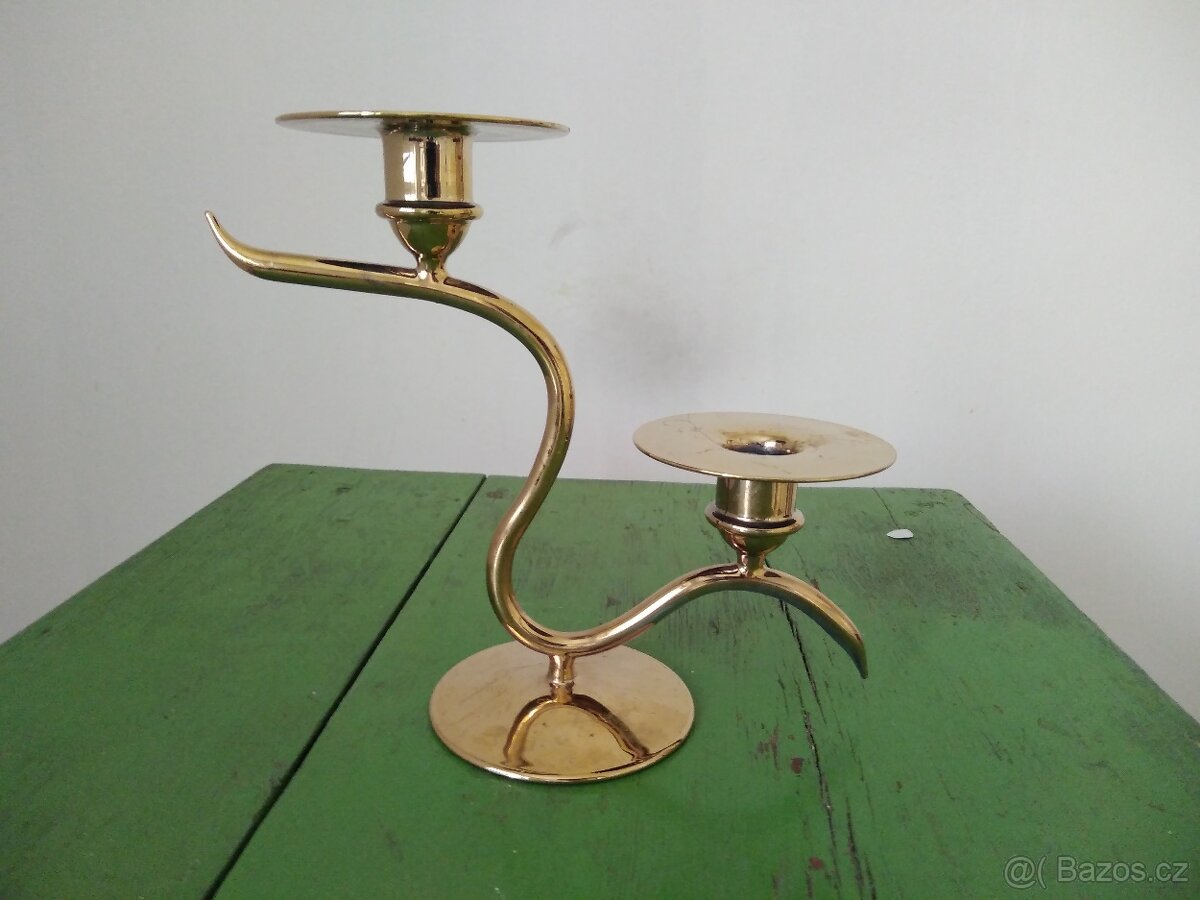 Skleněný zlatý svícen/dekorace. Česká výroba. - 5