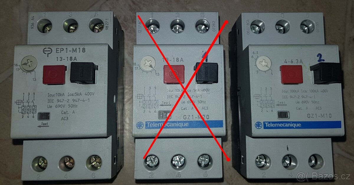 Jističe, Motorový spouštěče, svorky - 5