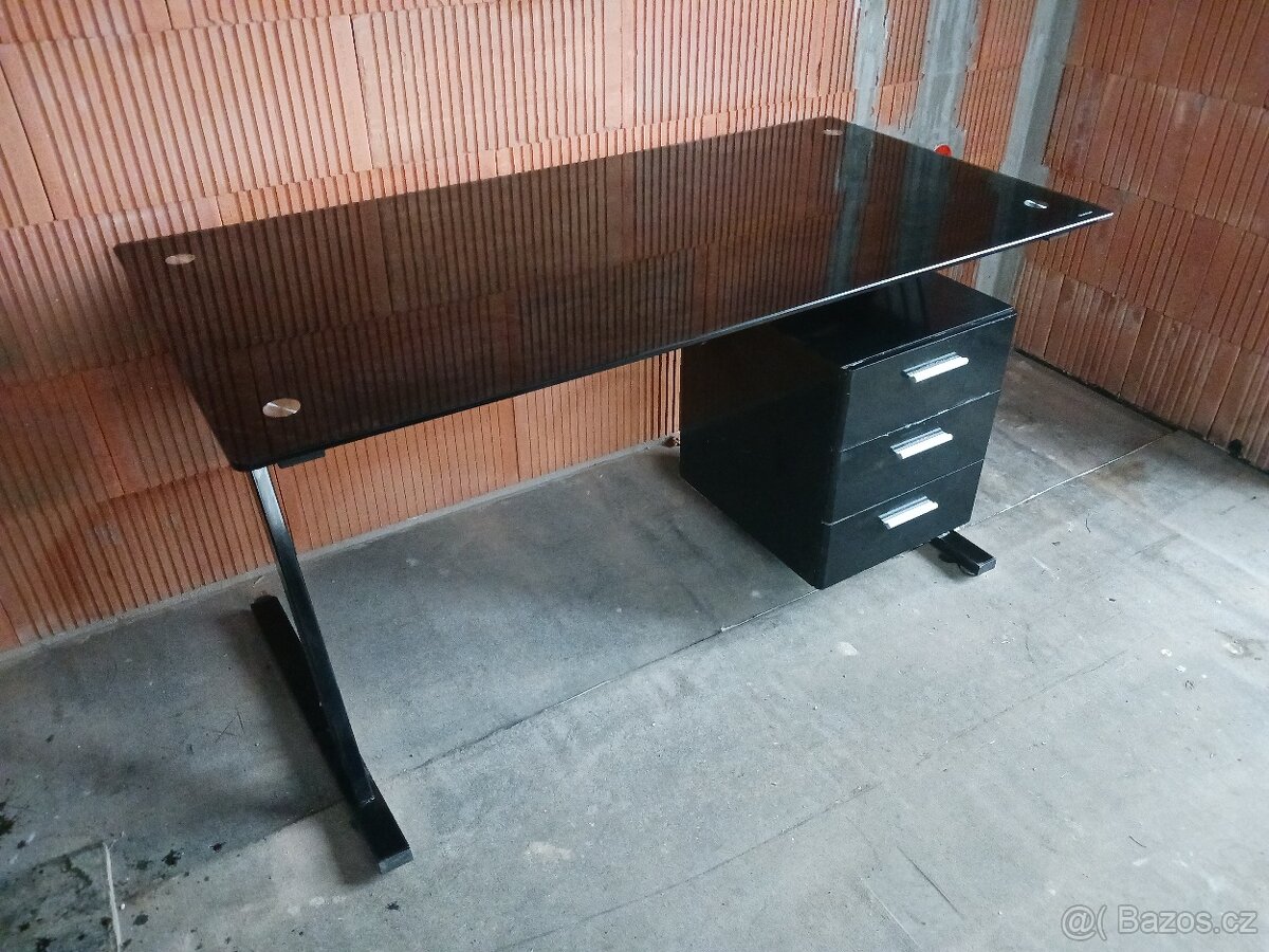 Kancelářský stůl černý skleněný - 5