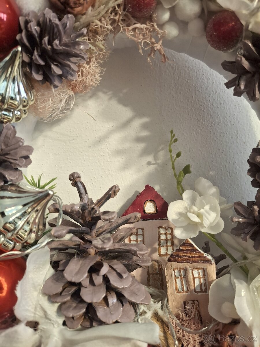 Věnec Vánoční červeno-růžový - 5