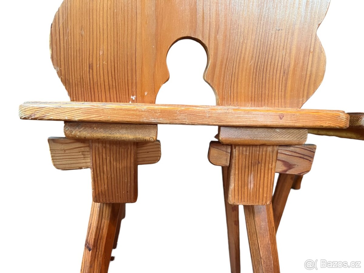 Starožitný chalupářský stůl, lavice, židle - 5