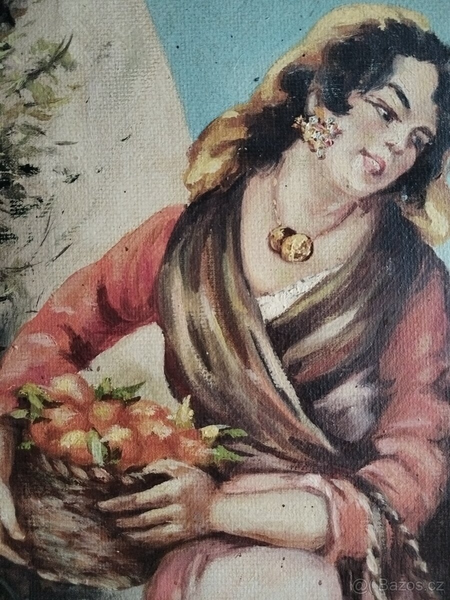 obraz DÍVKA S OSLÍKEM, olej, sign. nenalezena - 5