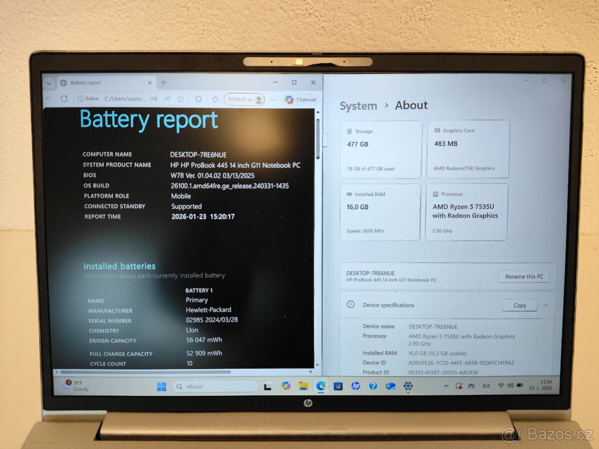 HP ProBook 445 G11 R5-7535U | 16GB RAM - 5