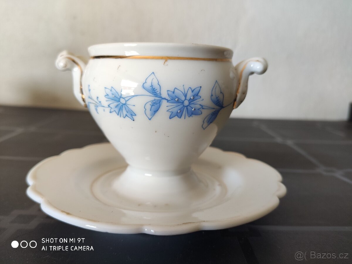 Starožitný omáčkovník spojený šálek s podšálkem - 5