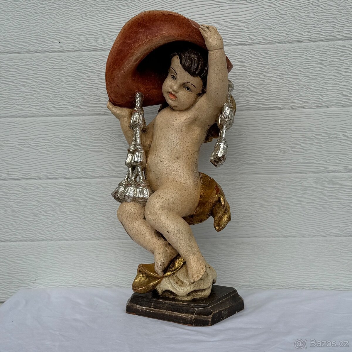 Skvostný velký anděl socha ze dřeva 41cm - 5