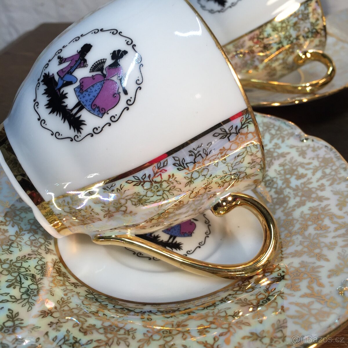 Rokoko Slavkov šálky s podšálky nepoužité perleť TOP - 5