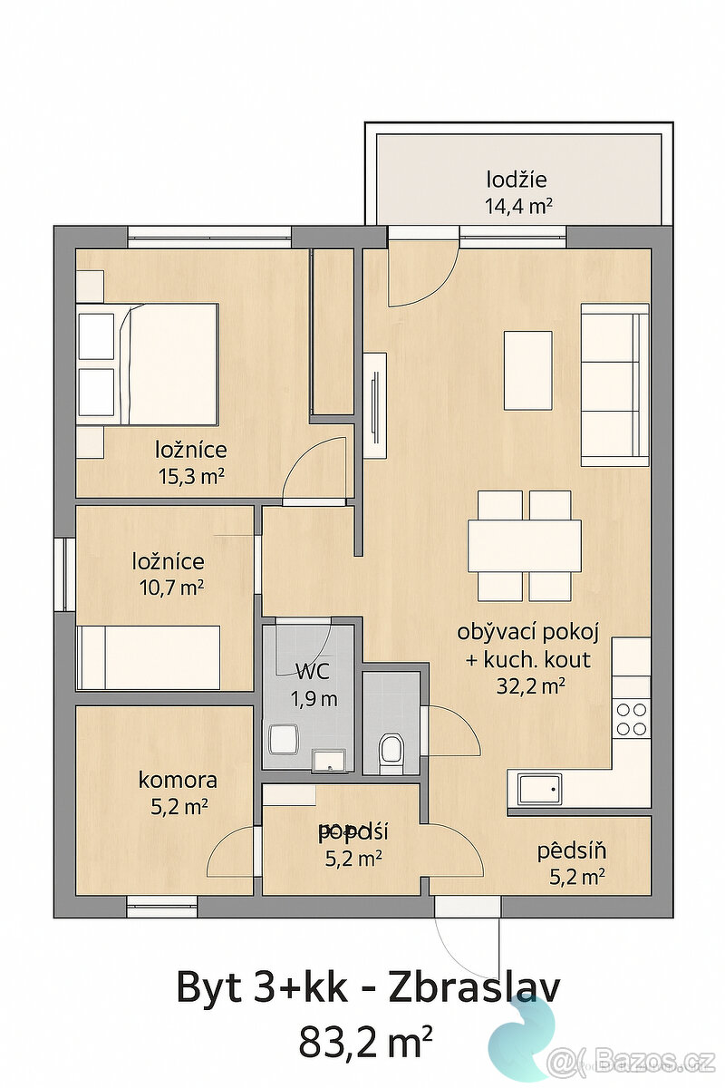 Prodej bytu 3+kk, 83 m² – prostorný, světlý byt s dobrou dis - 5