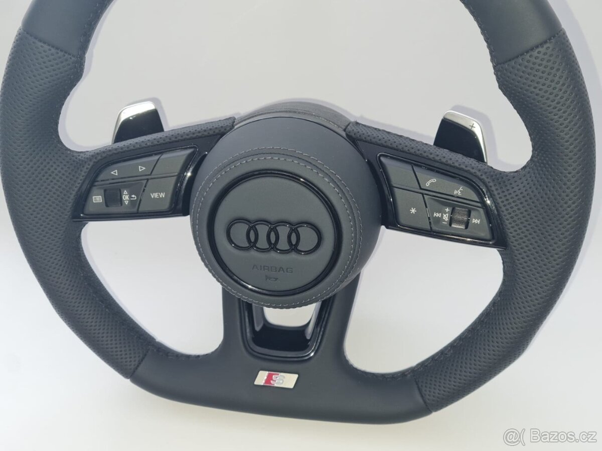 AUDI KOŽENÝ EXCLUSIVE VOLANT +AIRBAG+ F1 PADLA CIERNA NITKA - 5
