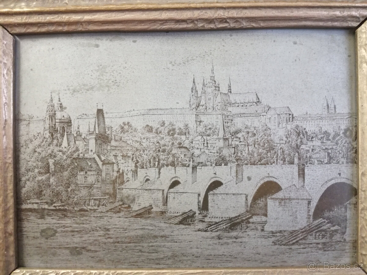 Obrazy - rytiny, Kde domov můj a Karlův most - 5