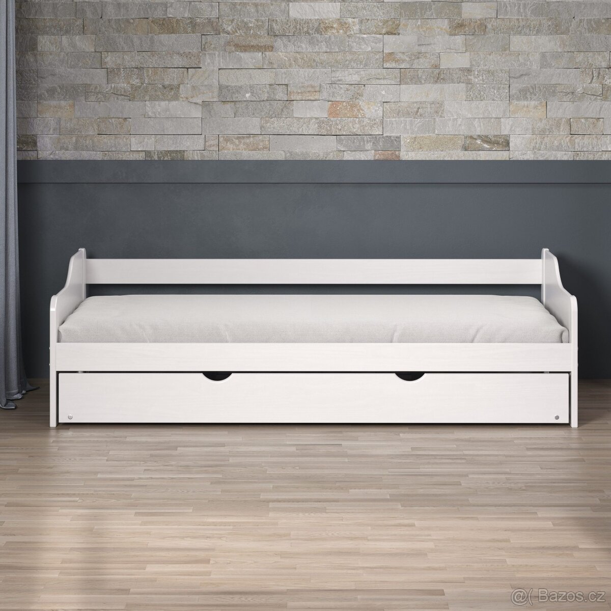 Nová rozkládací postel masiv borovice bílá - 5