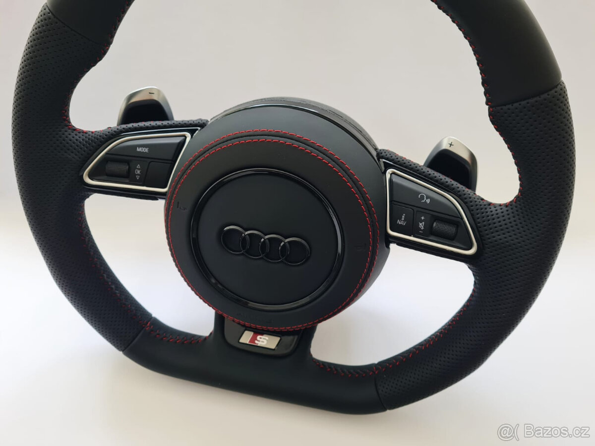 AUDI MULTIFUNKCNY VOLANT S AIRBAGOM A PADLAMI, červená niť - 5