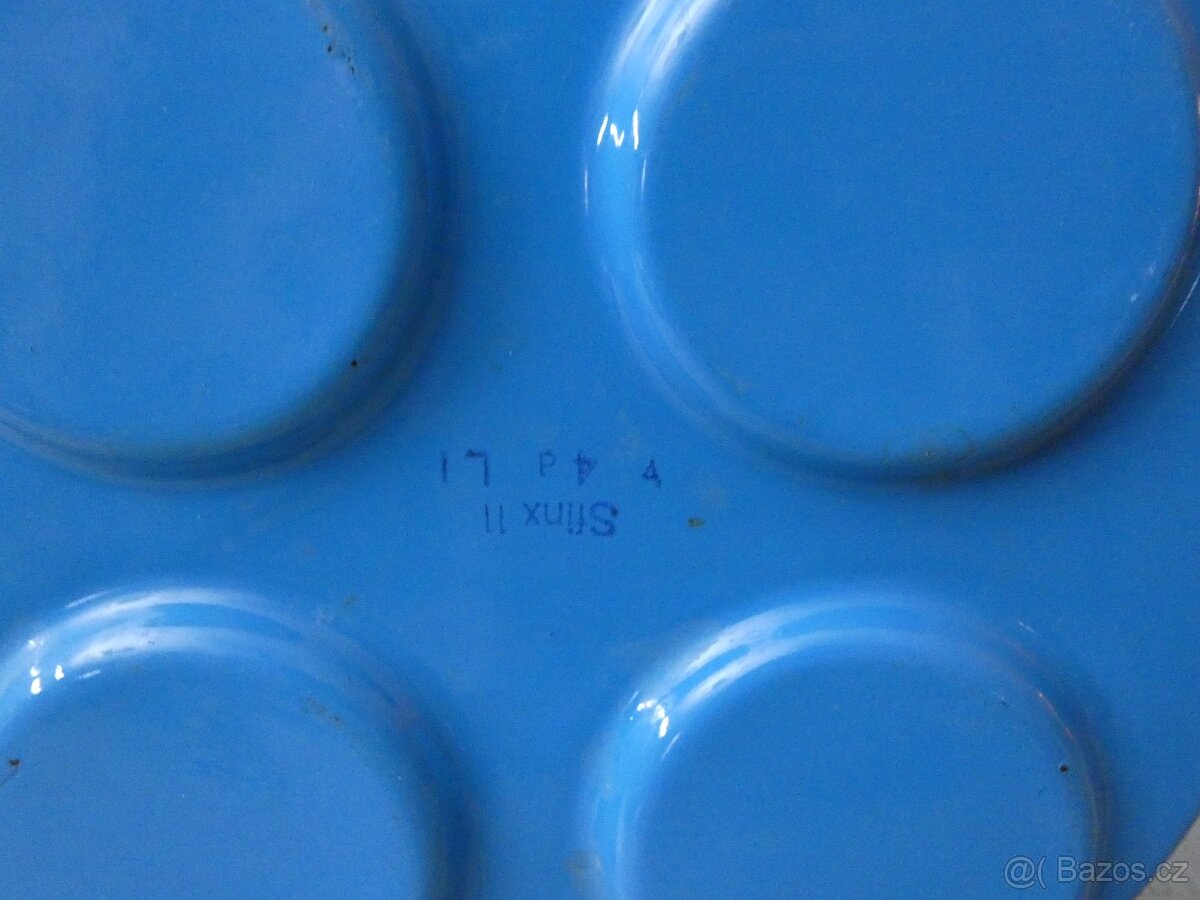 Starý smaltovaný modrý omeletník - 5