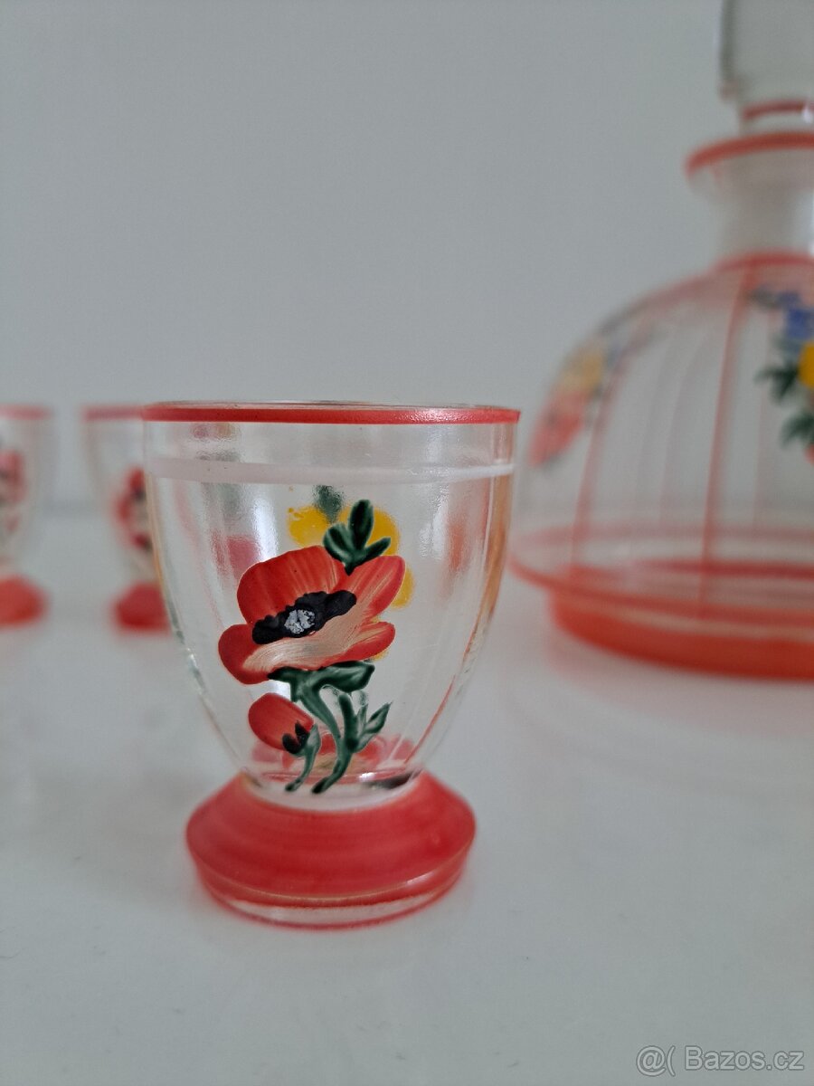 Ručně malovaná retro sada – karafa + 7 panáčků, 60.–70. léta - 5