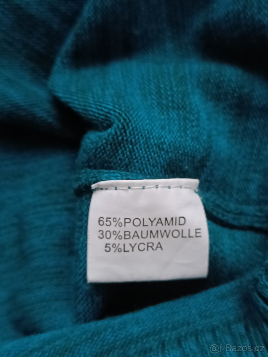 Dámský žíhaný tyrkysový svetr s plastickým vzorem L - 5