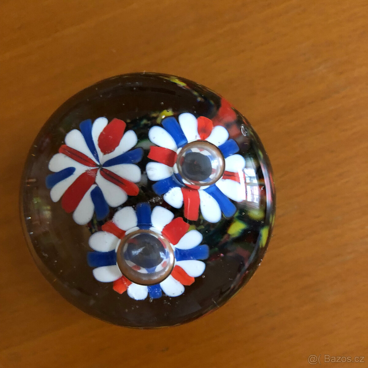 Starožitné skleněné těžítko květy - 5