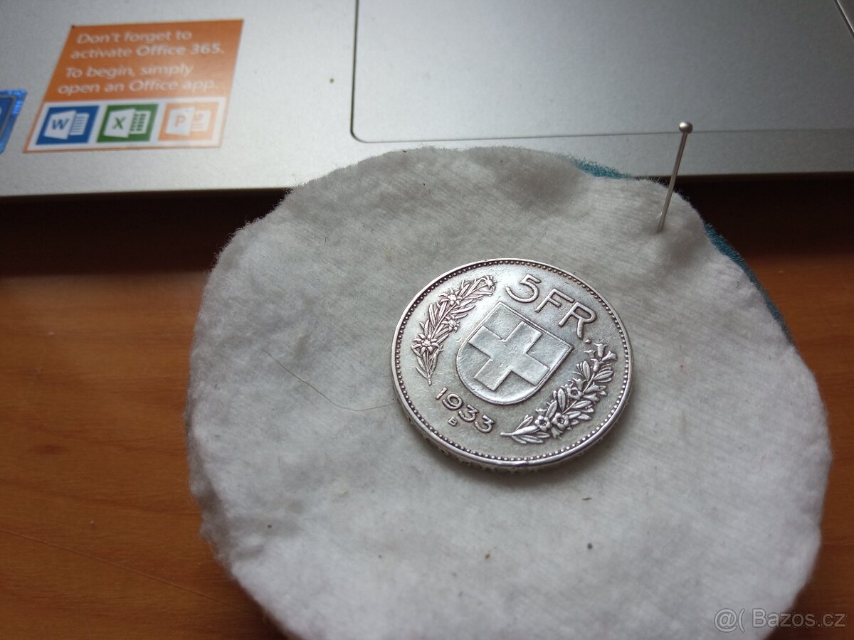 STŘÍBRNÝ 5 FRANK 1933B-ŠVÝCARSKO-PĚKNÝ - 5