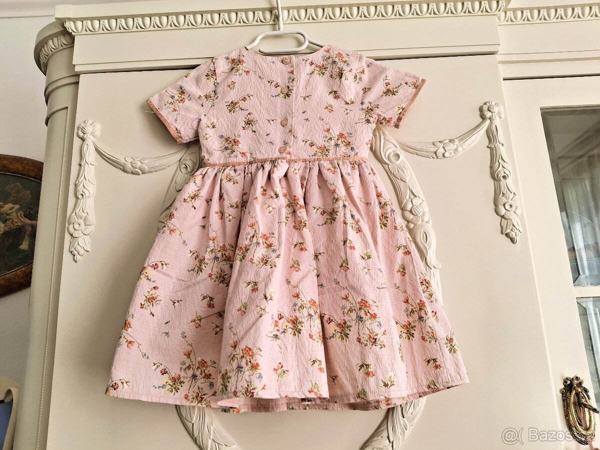 Nádherné šaty luční kvítí Next 104 růžové meruňkové - 5