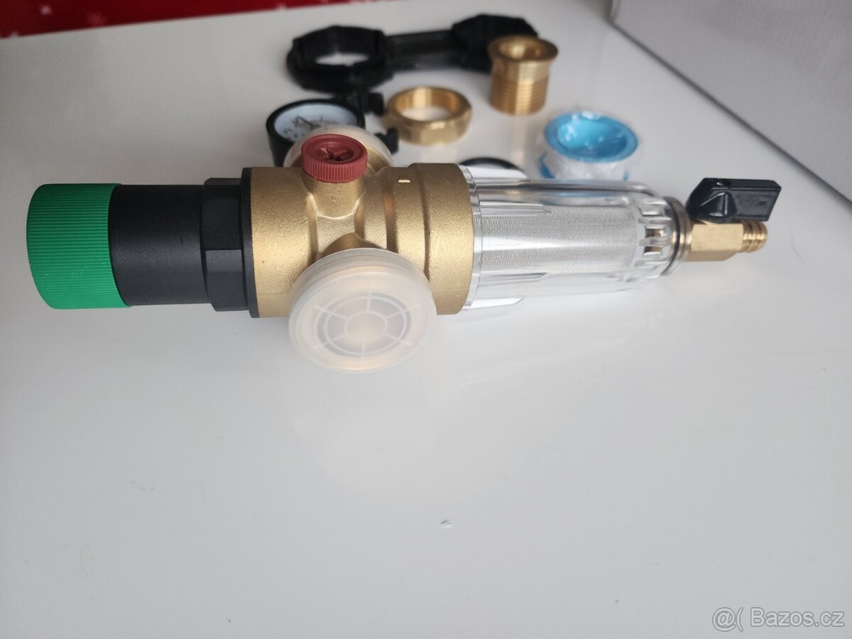 Mosazný předfiltr vody s regulátorem tlaku a manometrem - 5