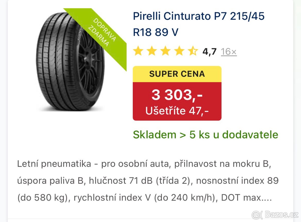 Prodám sadu letních pneumatik 215/45/18 - 5