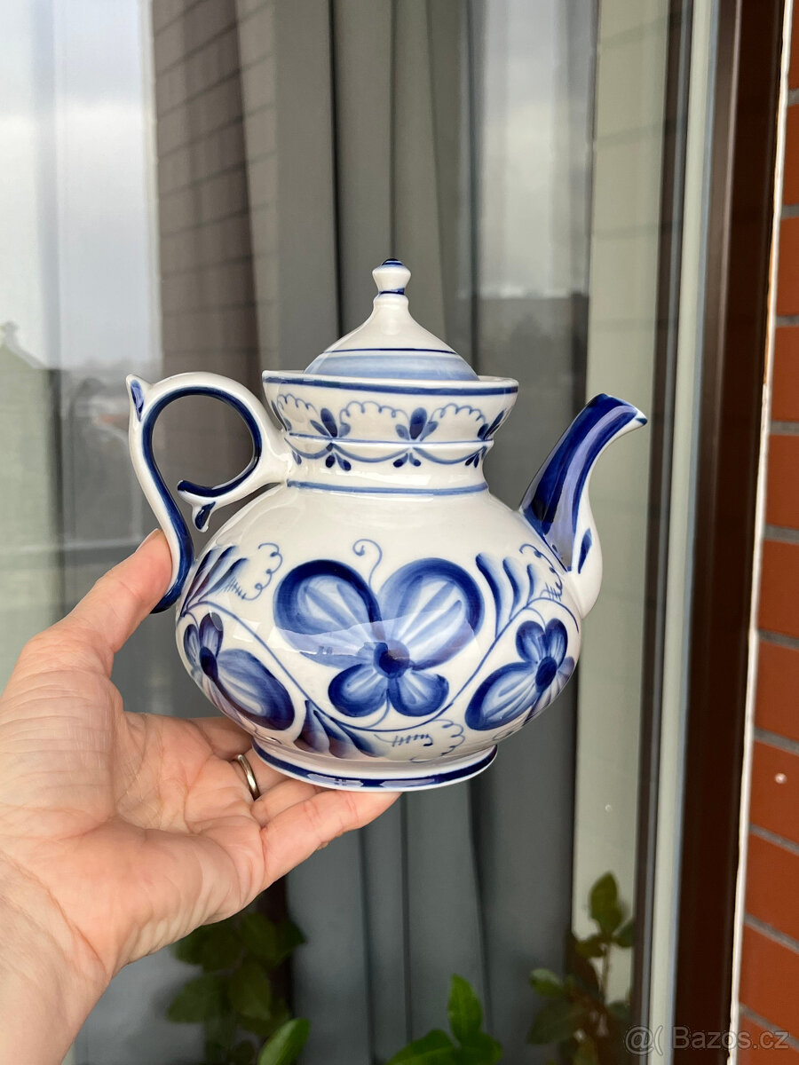 Porcelánová konvice 800ml, Gžel Rusko - 5