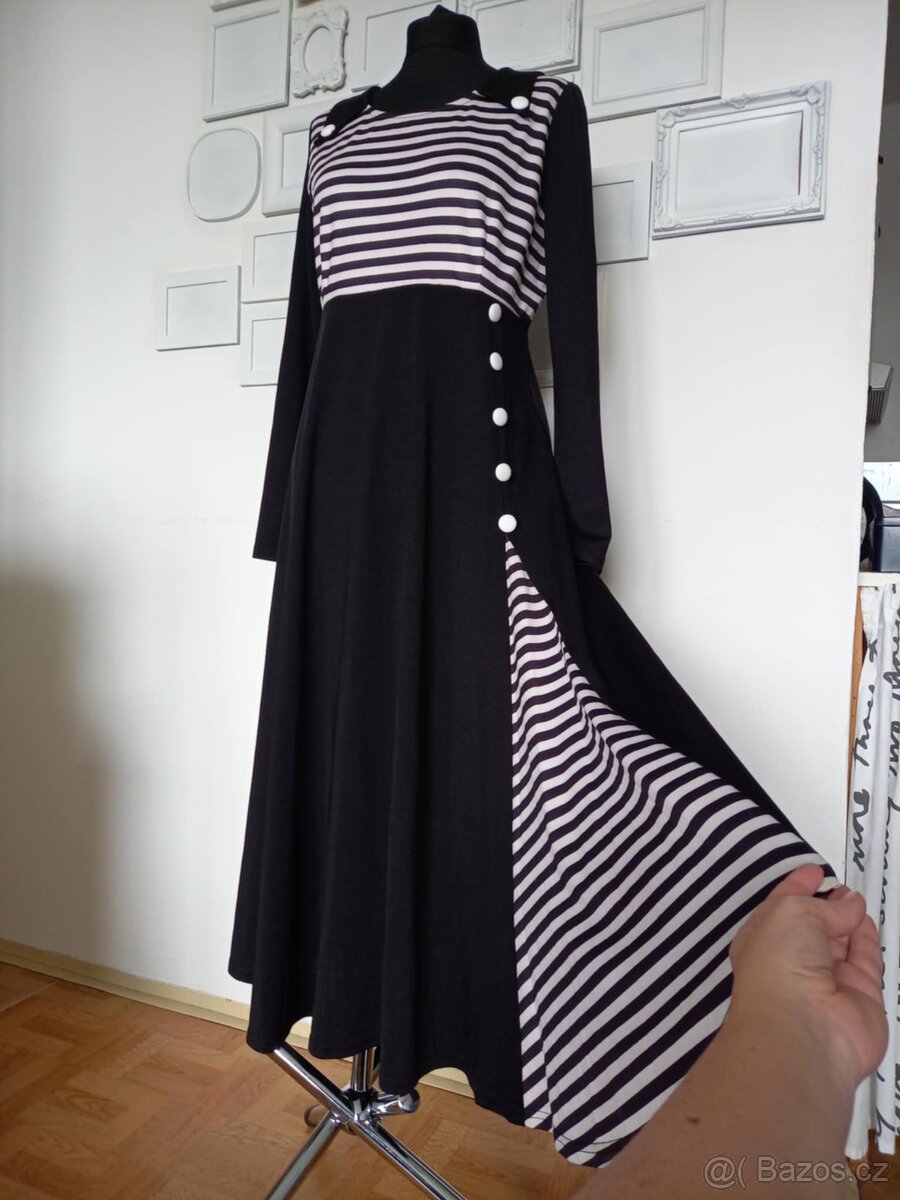 Dlouhé retro šaty s proužky, top stav - 5