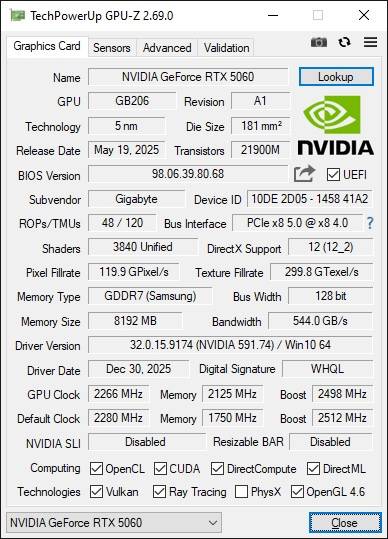 Gigabyte GeForce RTX 5060 Windforce OC 8G - 5