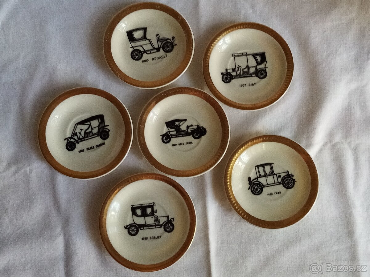 Retro porcelánové talířky s automobily, dekorativní - 5