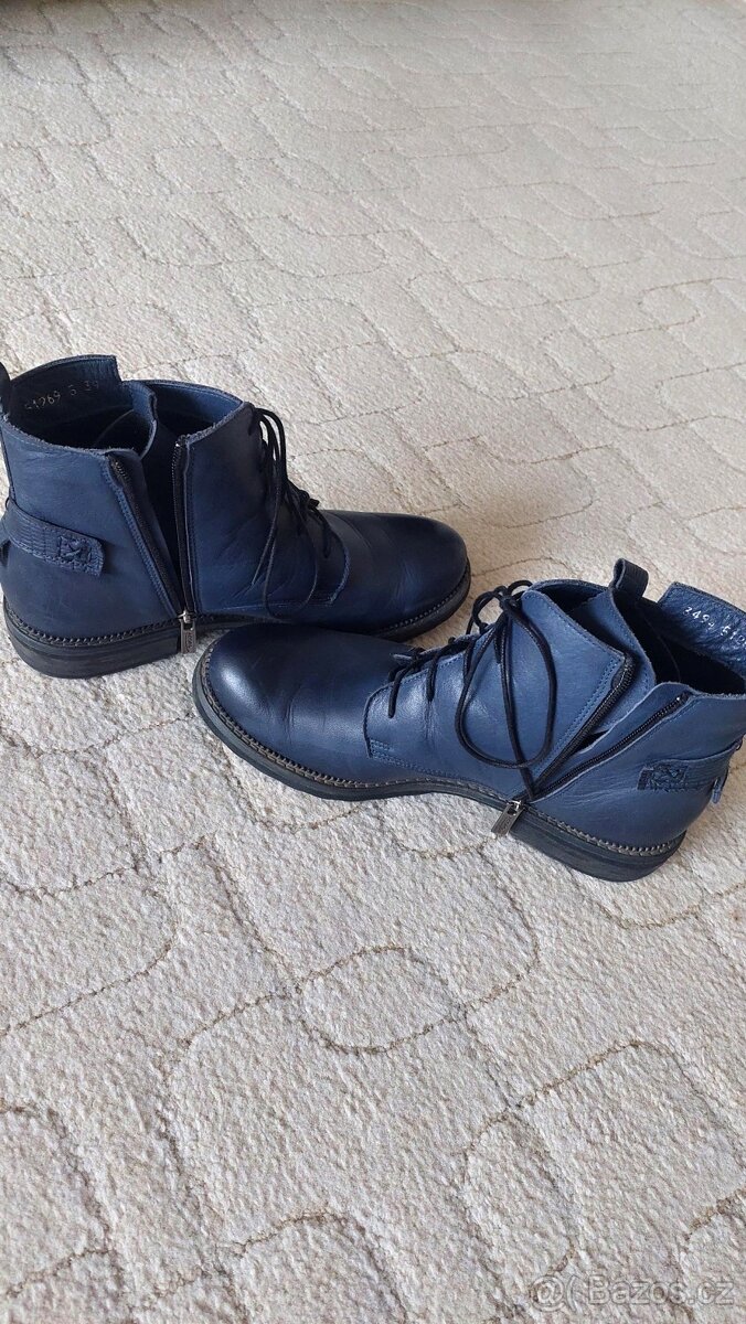 Modré kožené zateplené boty, vel. 39 - 5