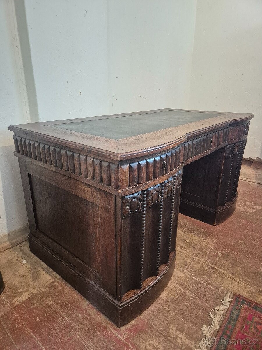 Starožitný dubový psací stůl – masiv - 5